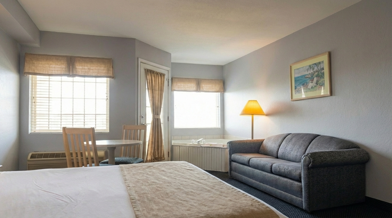 Romantic king suite with private balcony overlooking Lake Erie